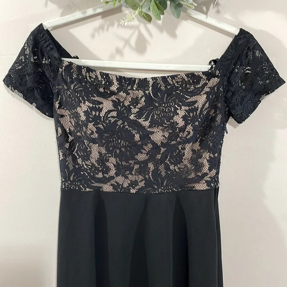 City Studio Off The Shoulder Black Lace Top High Low Fit and Flare Dress 7 - Picture 2 of 16